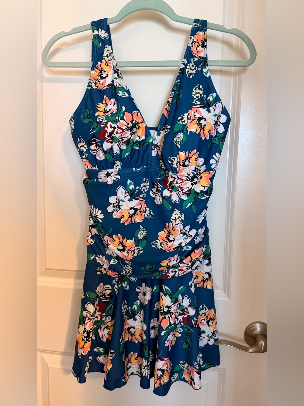 Women's Blue Floral One-Piece Swimsuit Dress Size Medium NWOT